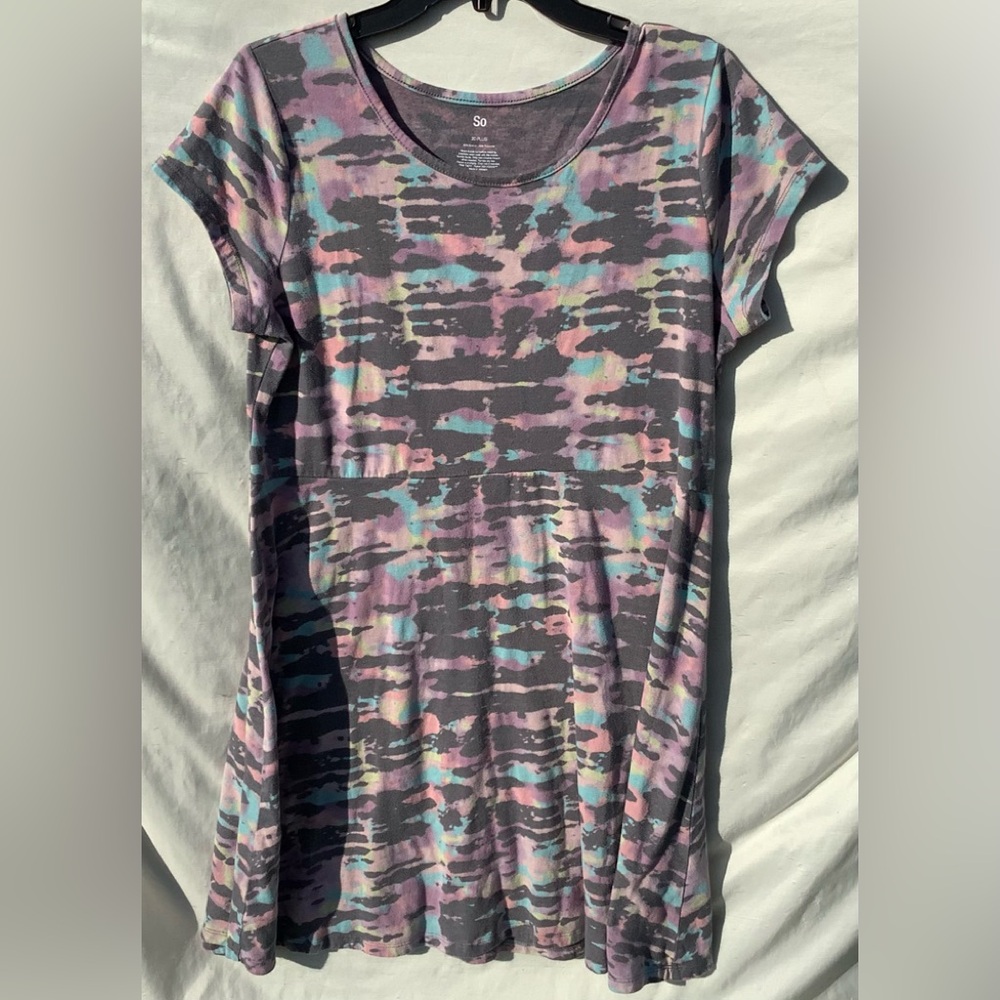 Girls Plus Size SO Brand Skater Dress Grey Tye Dye, Size 20 plus